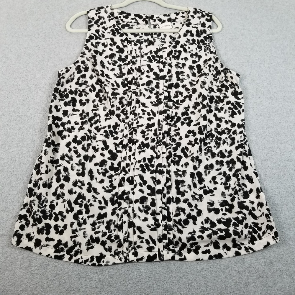 Merona Tank Top Womens XL Black White Animal Print Pleated Sleeveless Blouse